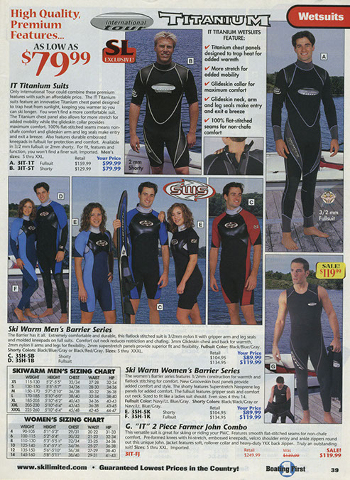 ski limited catalog wet suits
