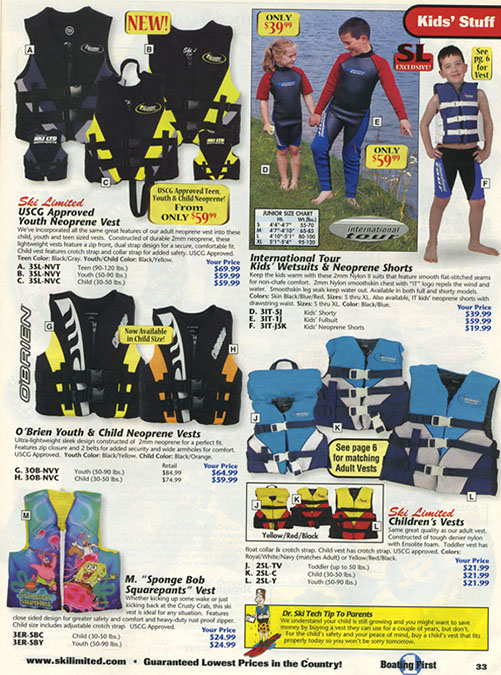 ski limited catalog life jackets